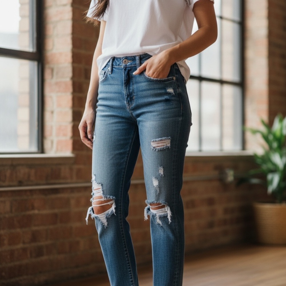Vanilla Star Blue Distressed Straight Leg Jeans